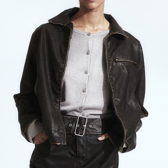 H&M Dark Brown Coated Faux Leather Jacket - Picture 2 of 5